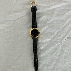 Bulova Black Dial Women's Watch with Gold-Tone Case, Patent Leather Band